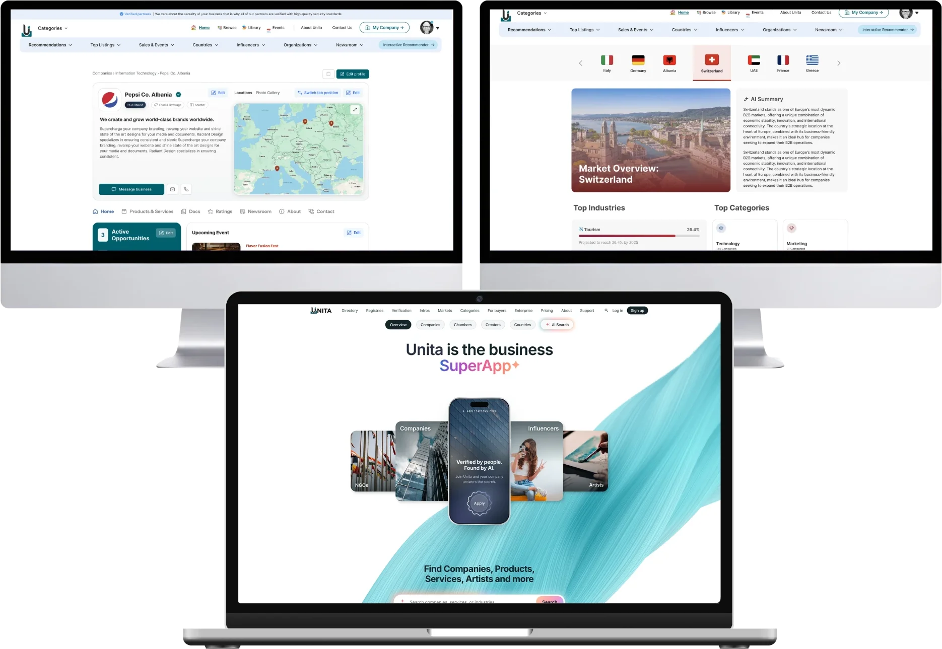 Unita product screens